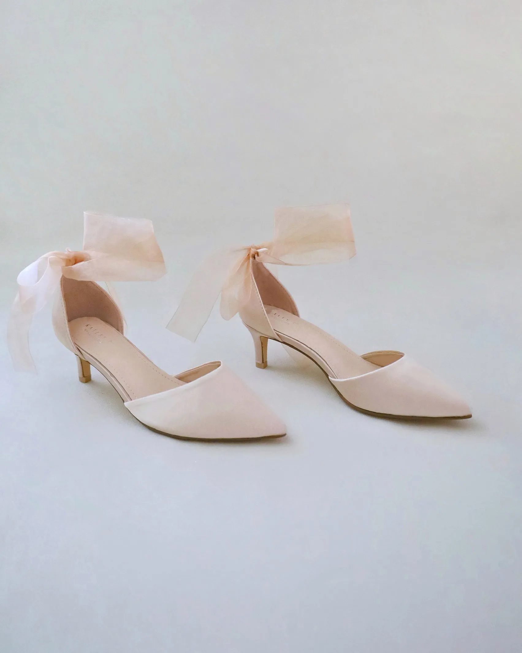 Satin Pointy Toe Low Heels with Wrapped Ankle Tie