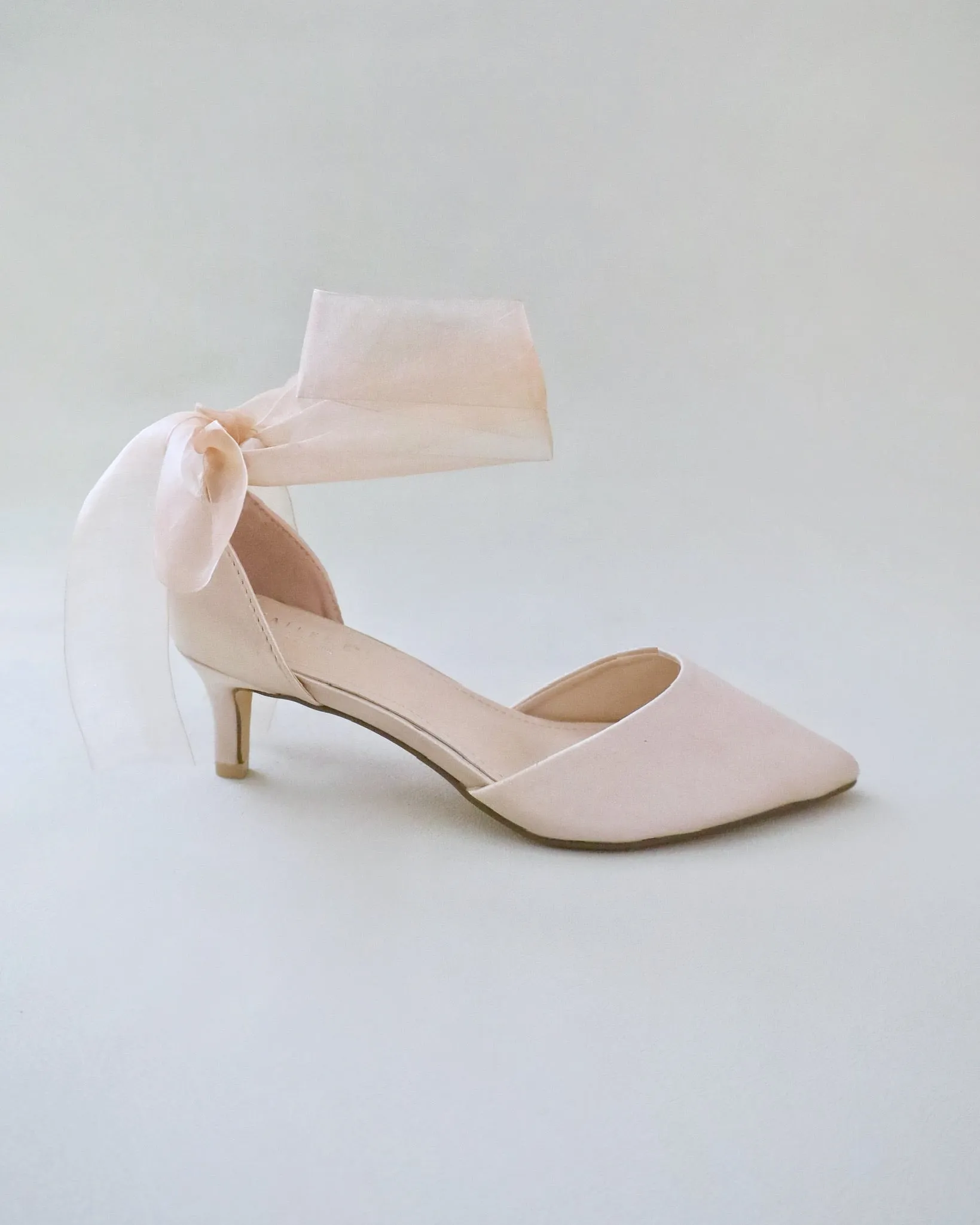 Satin Pointy Toe Low Heels with Wrapped Ankle Tie