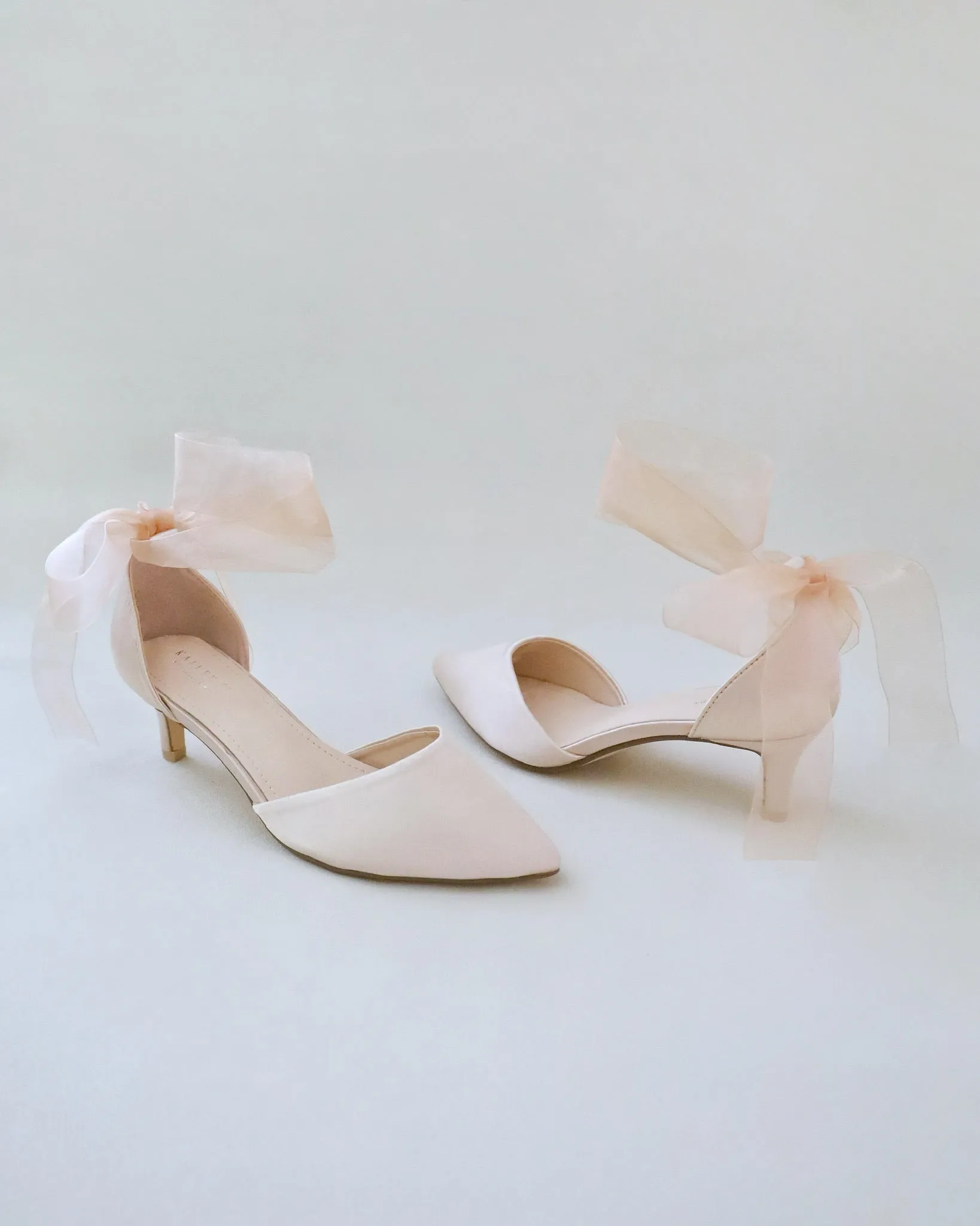 Satin Pointy Toe Low Heels with Wrapped Ankle Tie