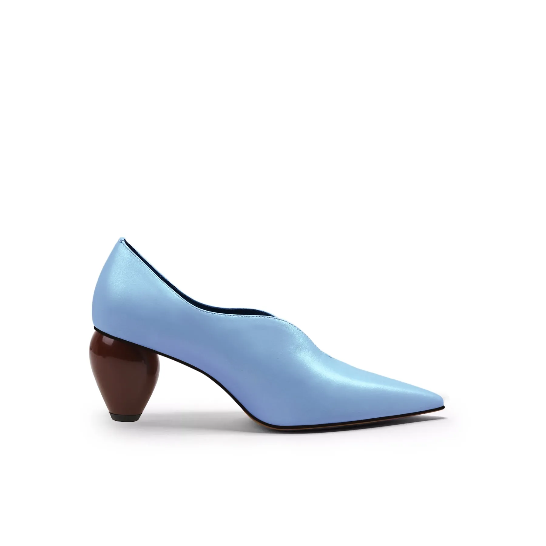 Scalloped Edges-Curve Shaped Leather Pumps - Blue