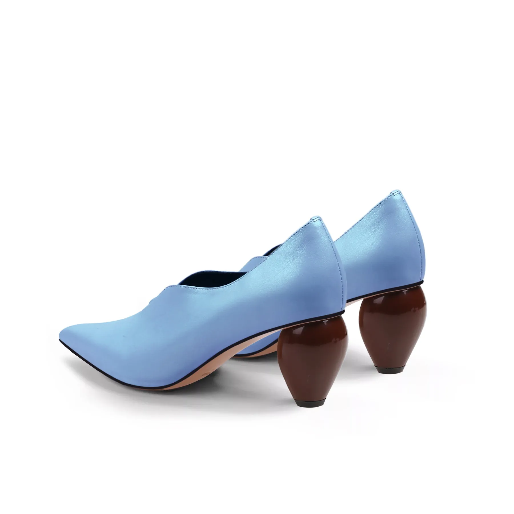 Scalloped Edges-Curve Shaped Leather Pumps - Blue