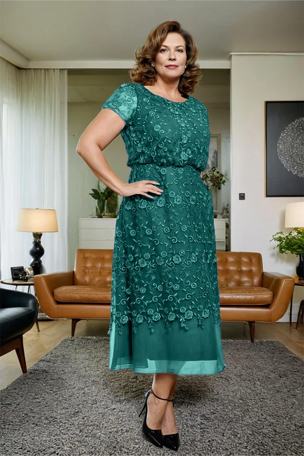Scoop Neck A Line Tea Length Mother of the Bride Dress