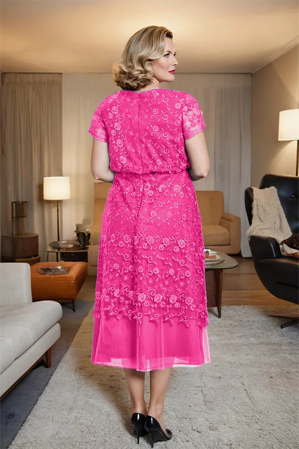 Scoop Neck A Line Tea Length Mother of the Bride Dress