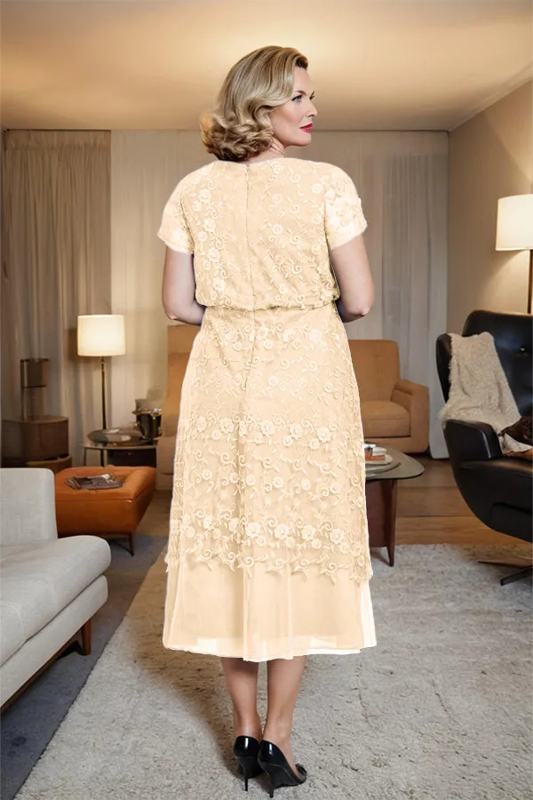 Scoop Neck A Line Tea Length Mother of the Bride Dress