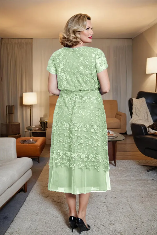 Scoop Neck A Line Tea Length Mother of the Bride Dress