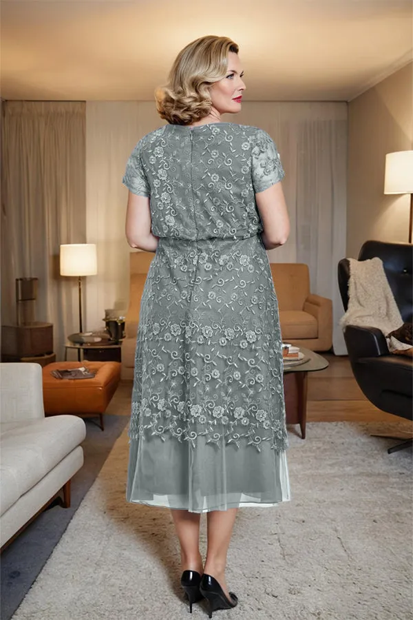 Scoop Neck A Line Tea Length Mother of the Bride Dress