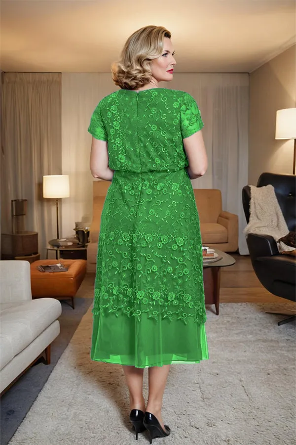 Scoop Neck A Line Tea Length Mother of the Bride Dress