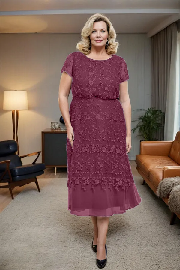 Scoop Neck A Line Tea Length Mother of the Bride Dress