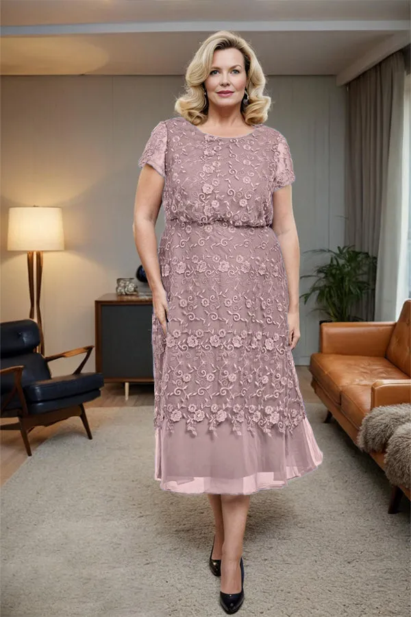 Scoop Neck A Line Tea Length Mother of the Bride Dress