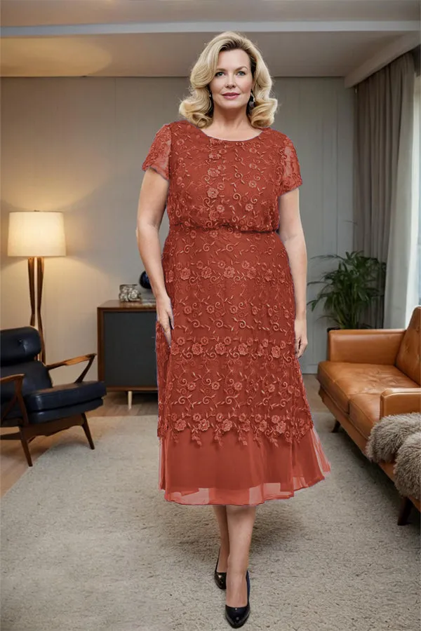 Scoop Neck A Line Tea Length Mother of the Bride Dress