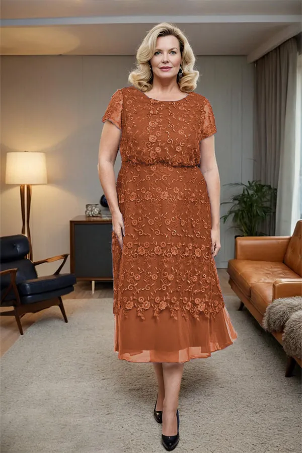 Scoop Neck A Line Tea Length Mother of the Bride Dress