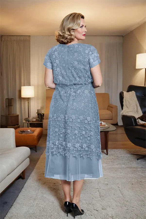 Scoop Neck A Line Tea Length Mother of the Bride Dress