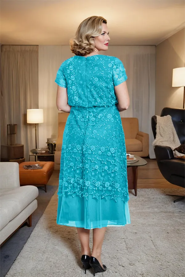 Scoop Neck A Line Tea Length Mother of the Bride Dress
