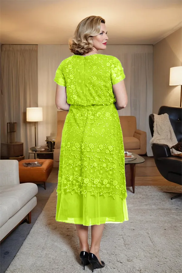 Scoop Neck A Line Tea Length Mother of the Bride Dress