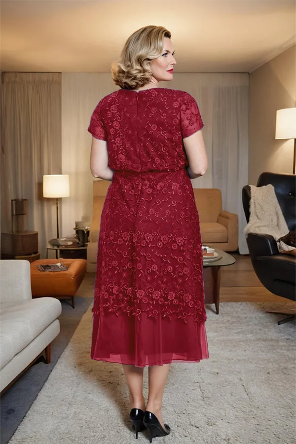 Scoop Neck A Line Tea Length Mother of the Bride Dress