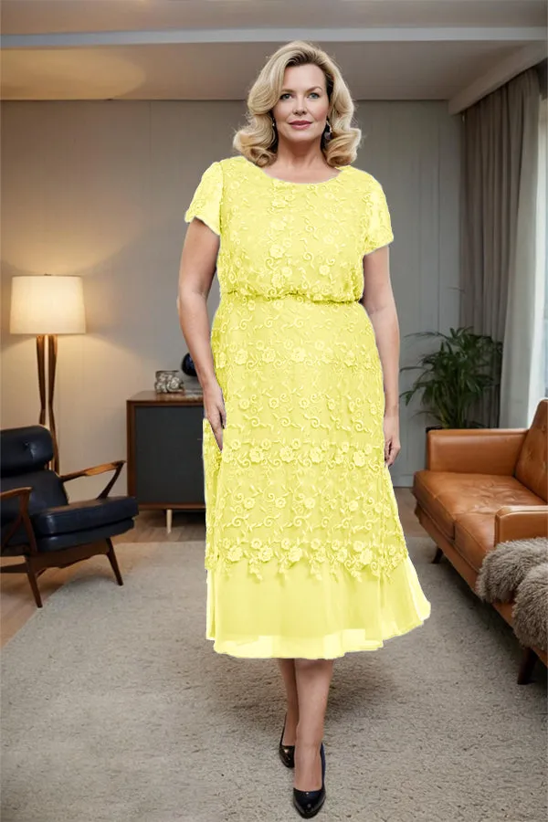 Scoop Neck A Line Tea Length Mother of the Bride Dress