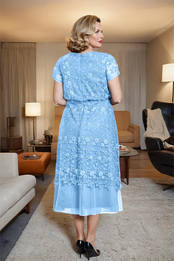 Scoop Neck A Line Tea Length Mother of the Bride Dress