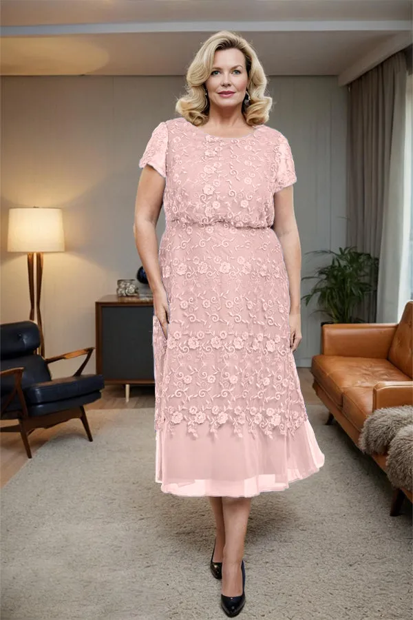 Scoop Neck A Line Tea Length Mother of the Bride Dress