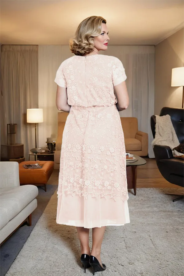 Scoop Neck A Line Tea Length Mother of the Bride Dress