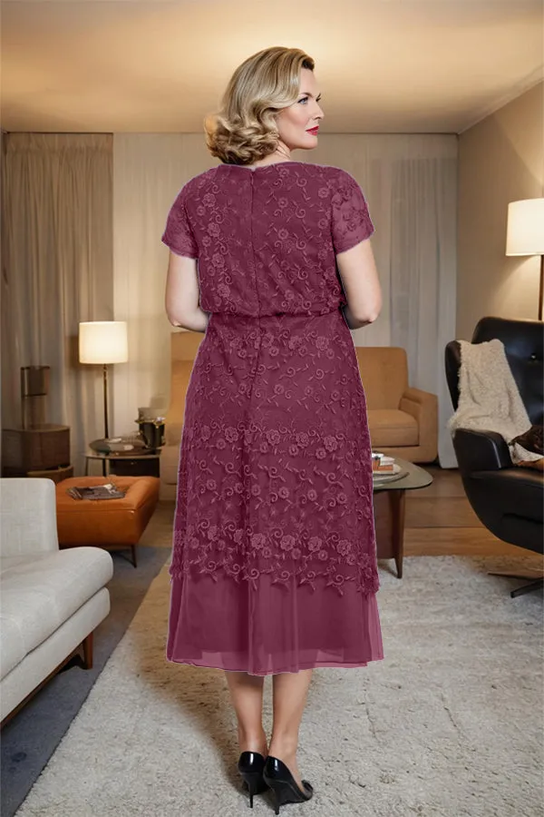 Scoop Neck A Line Tea Length Mother of the Bride Dress