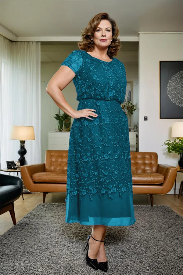 Scoop Neck A Line Tea Length Mother of the Bride Dress
