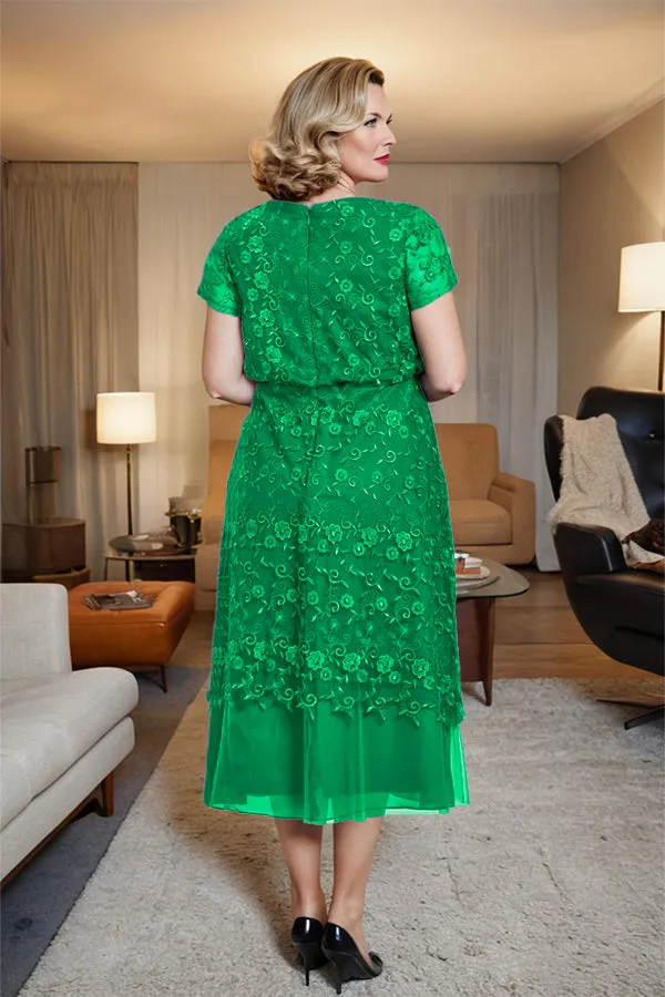Scoop Neck A Line Tea Length Mother of the Bride Dress