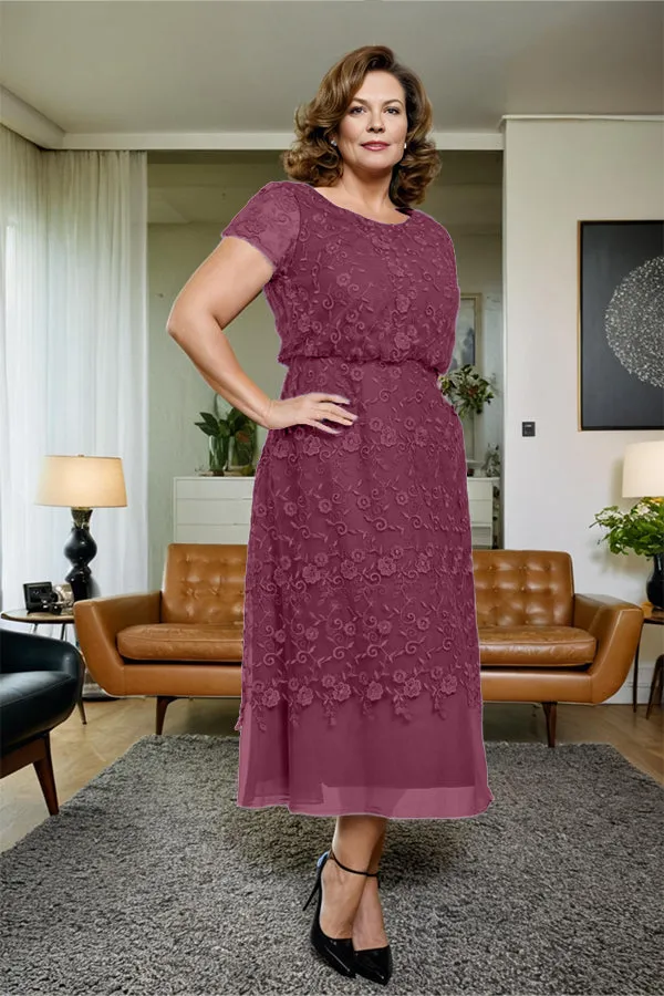 Scoop Neck A Line Tea Length Mother of the Bride Dress