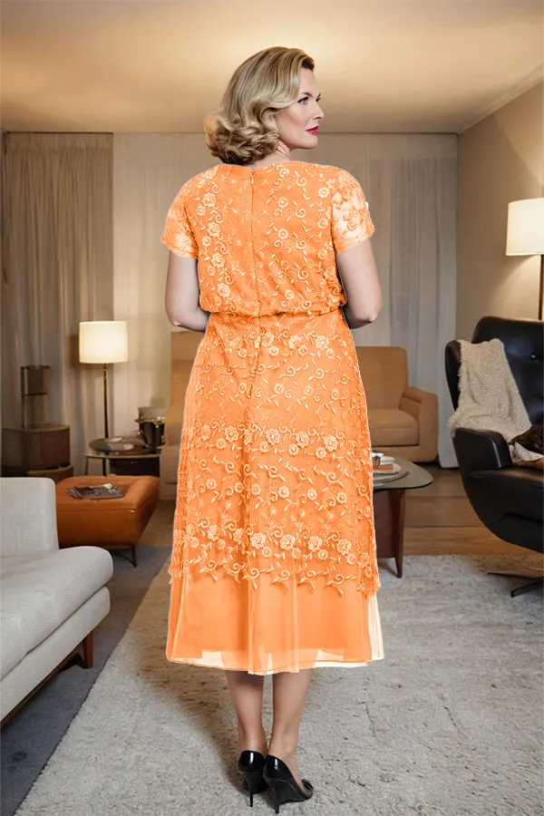 Scoop Neck A Line Tea Length Mother of the Bride Dress