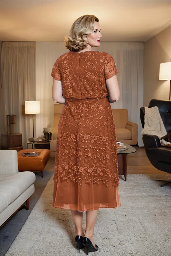 Scoop Neck A Line Tea Length Mother of the Bride Dress