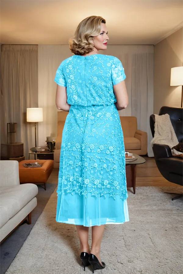 Scoop Neck A Line Tea Length Mother of the Bride Dress