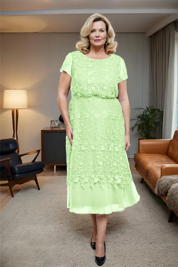 Scoop Neck A Line Tea Length Mother of the Bride Dress
