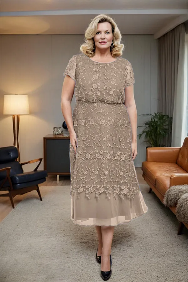 Scoop Neck A Line Tea Length Mother of the Bride Dress
