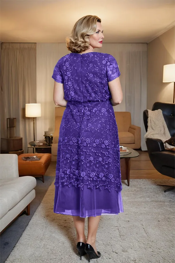 Scoop Neck A Line Tea Length Mother of the Bride Dress