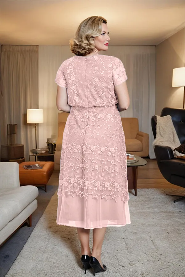 Scoop Neck A Line Tea Length Mother of the Bride Dress