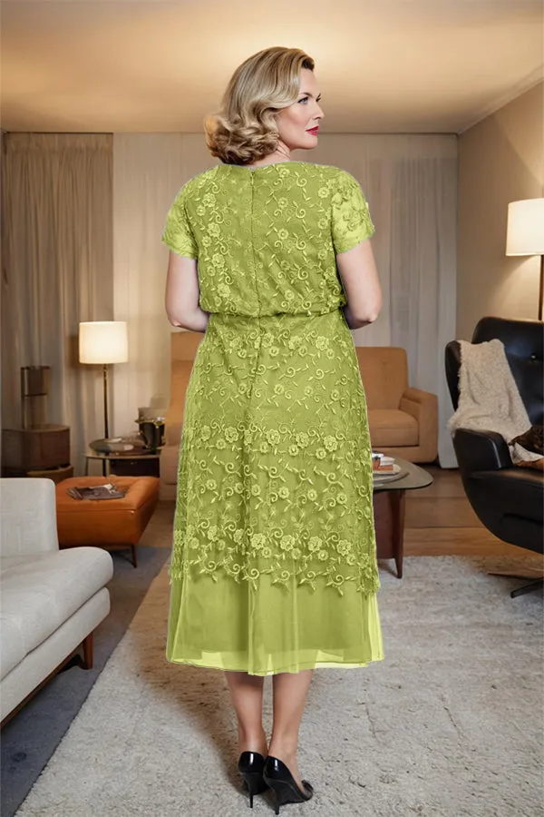 Scoop Neck A Line Tea Length Mother of the Bride Dress