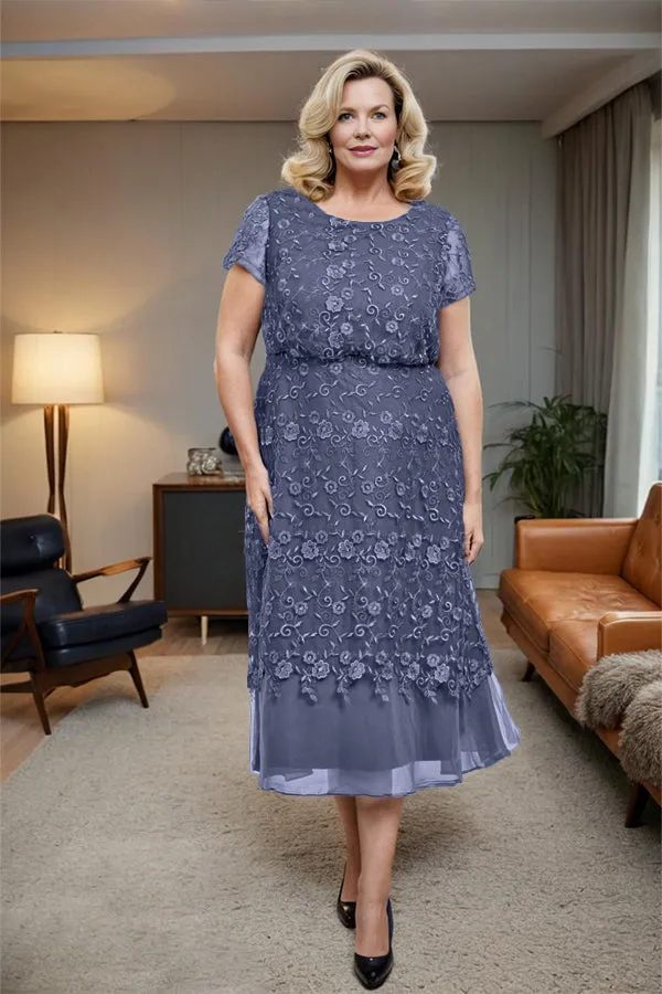 Scoop Neck A Line Tea Length Mother of the Bride Dress