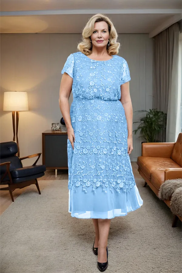 Scoop Neck A Line Tea Length Mother of the Bride Dress