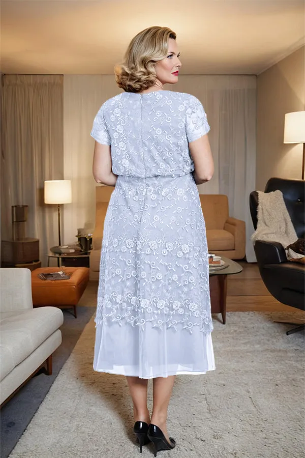 Scoop Neck A Line Tea Length Mother of the Bride Dress