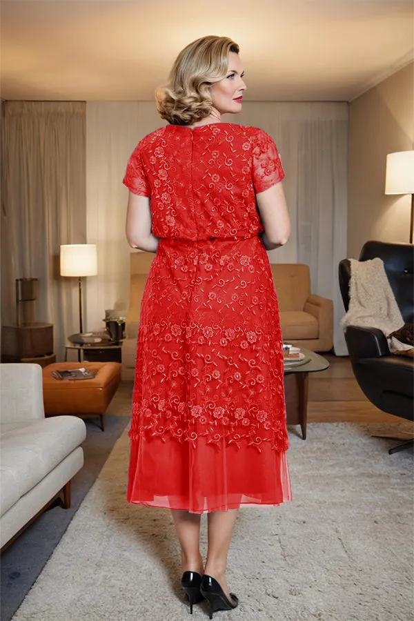 Scoop Neck A Line Tea Length Mother of the Bride Dress