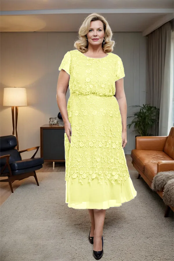 Scoop Neck A Line Tea Length Mother of the Bride Dress