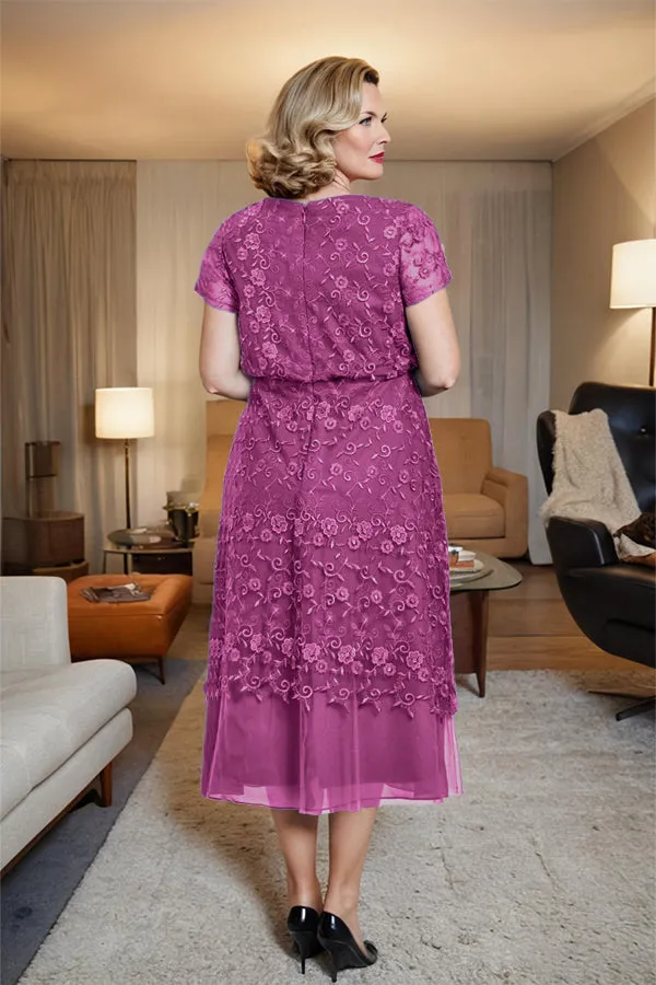 Scoop Neck A Line Tea Length Mother of the Bride Dress