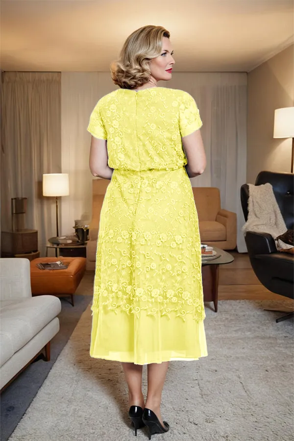 Scoop Neck A Line Tea Length Mother of the Bride Dress