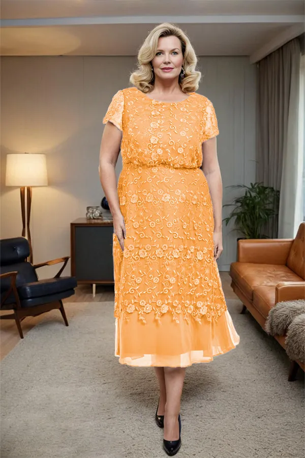 Scoop Neck A Line Tea Length Mother of the Bride Dress