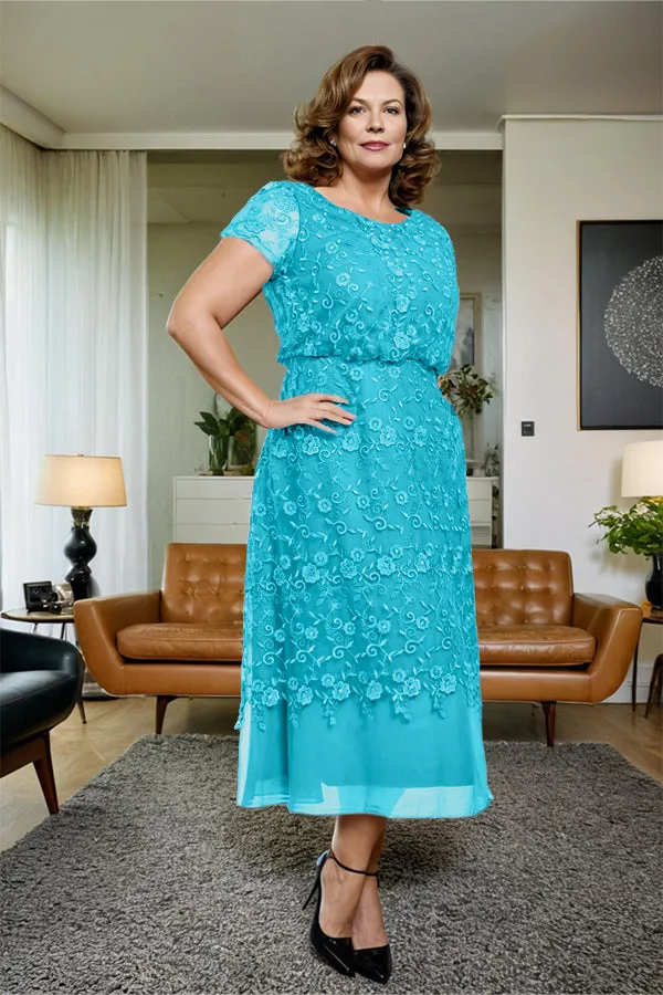 Scoop Neck A Line Tea Length Mother of the Bride Dress
