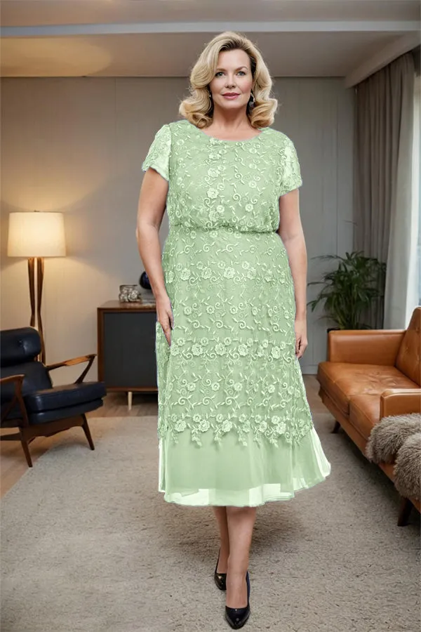 Scoop Neck A Line Tea Length Mother of the Bride Dress