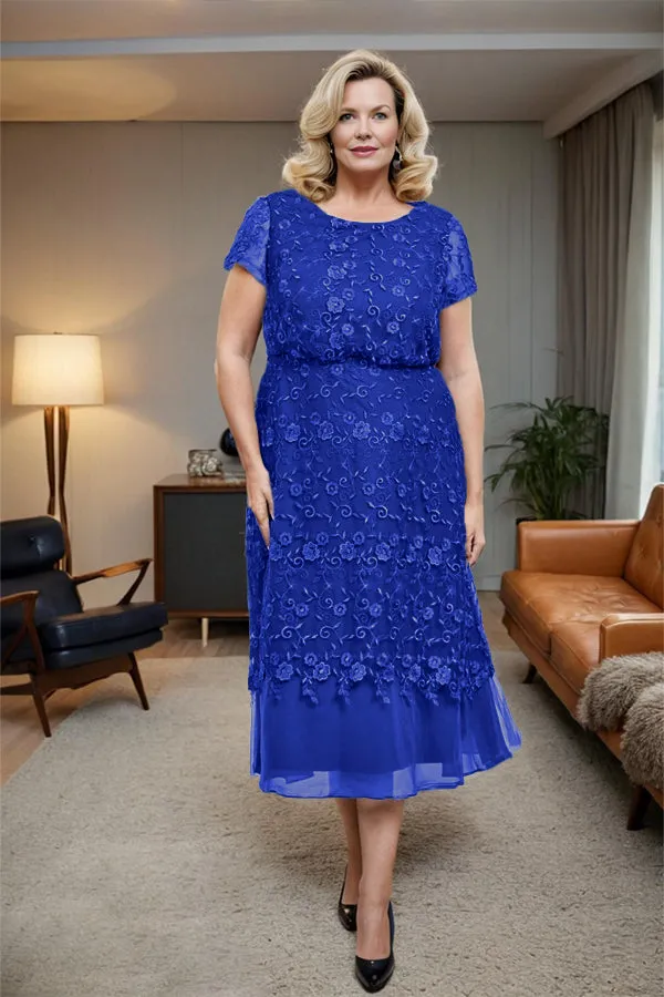 Scoop Neck A Line Tea Length Mother of the Bride Dress