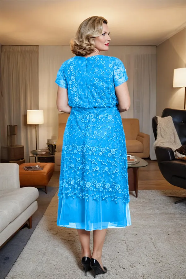 Scoop Neck A Line Tea Length Mother of the Bride Dress