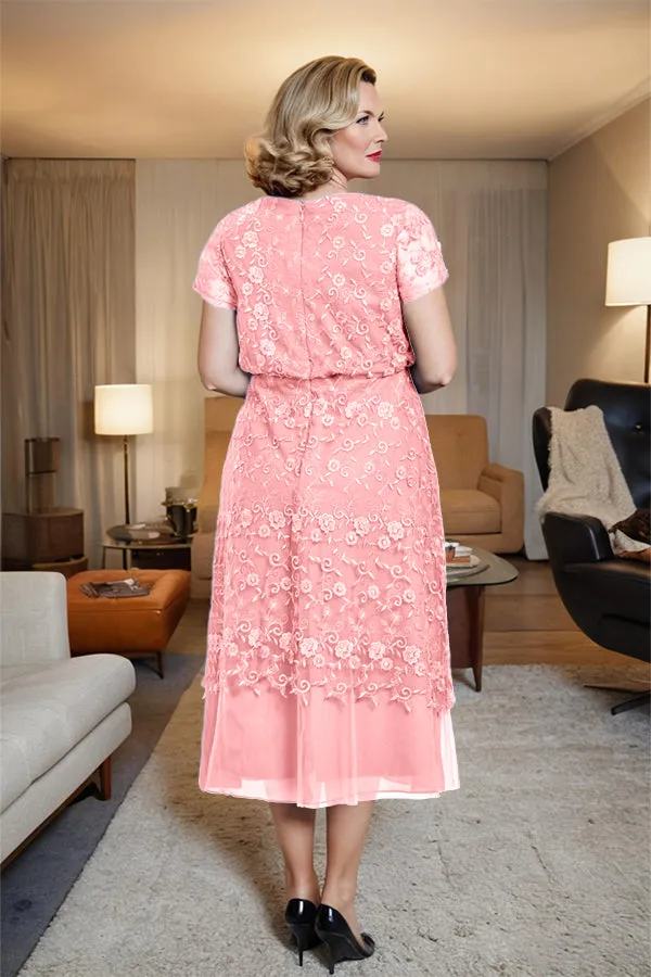 Scoop Neck A Line Tea Length Mother of the Bride Dress