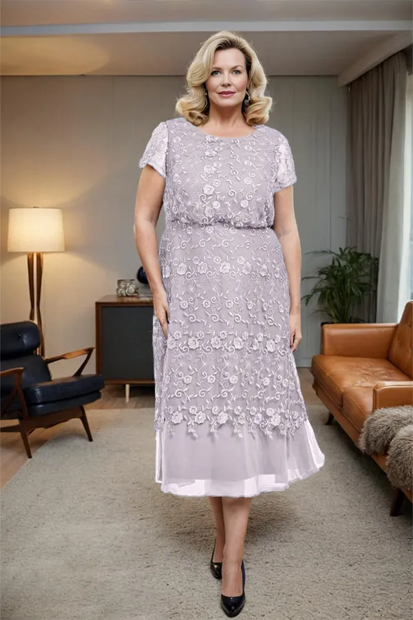 Scoop Neck A Line Tea Length Mother of the Bride Dress