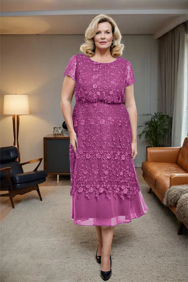 Scoop Neck A Line Tea Length Mother of the Bride Dress